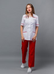 Костюм "Анюта" блуза/брюки,белый/красный (ткань Тиси) 1